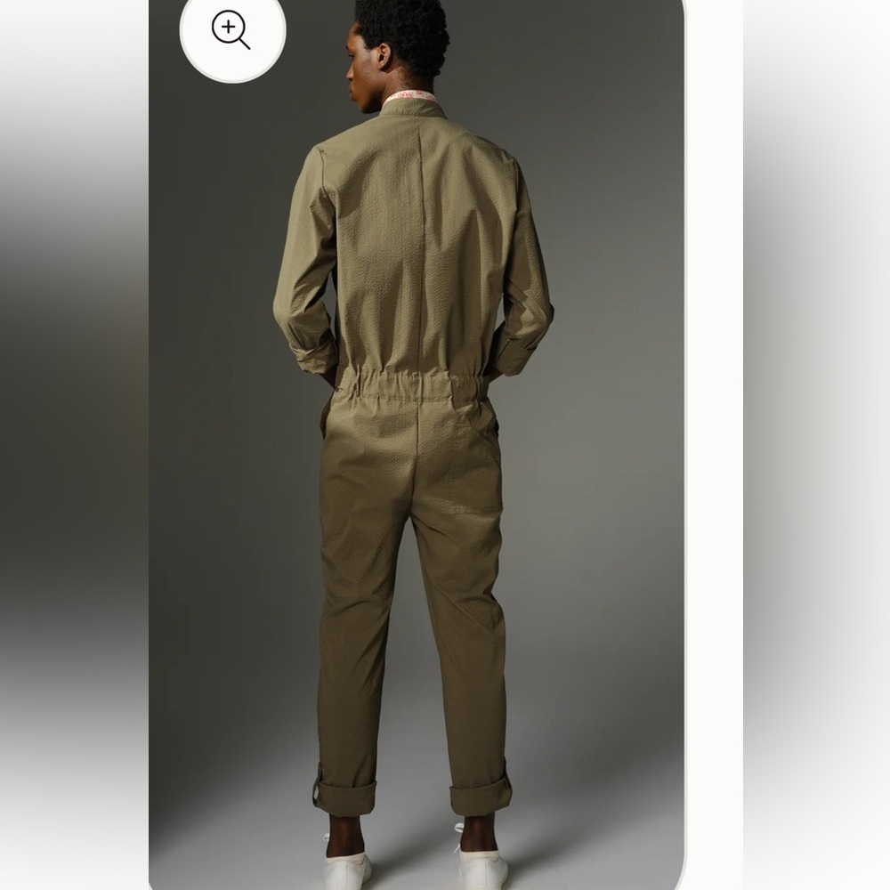 RD Risen Division In Jumpsuits we Trust Wilde Olive green seersucker jumpsuit S - Picture 3 of 11